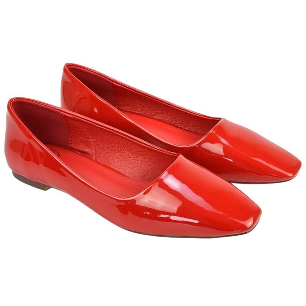 XY London Womens/Ladies Maci Patent Faux Leather Square Toe Ballerina Flats / Ch